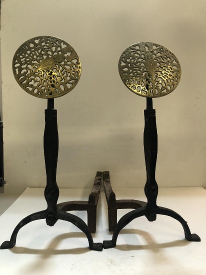 BRASS AND CAST IRON ANDIRONS