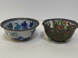 PAIR OF CLOISONNE AND FILIGREE BOWLS
