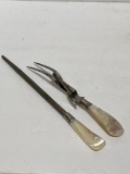 CARVING FORK AND HONING STONE WITH SHELL HANDLE