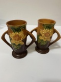 PAIR OF ROSEVILLE VASES ONE WITH REPAIRED HANDLE