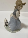 LLADRO GIRL WITH DOG IN BASKET