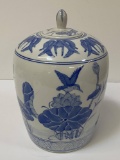 BLUE AND WHITE LIDDED ASIAN JAR