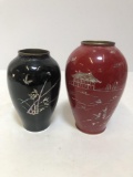 PAIR OF ASIAN VASES WITH INLAY SHELL