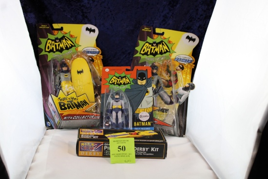COLLECTION OF BATMAN FIGURES AND A DERBY CAR