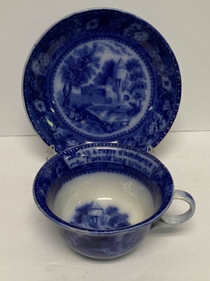 FLOWE BLUE LARGE CUP AND SAUCER