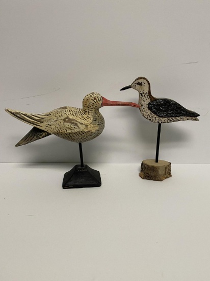 PAIR OF CARVED SHORE BIRDS
