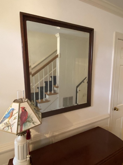 PAIR OF FRAMED PIECES - MIRROR & NEEDLEPOINT