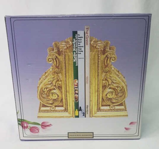 GOLD SCROLL BOOKENDS