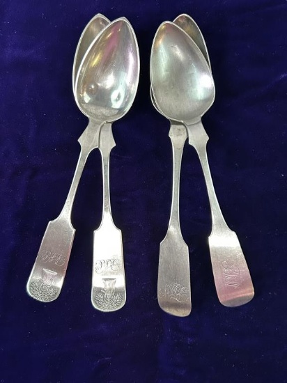 FOUR COIN SILVER SERVING SPOONS