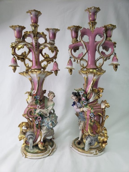 ANTIQUE OLD PARIS PORCELAIN CANDELABRAS