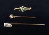 10 AND 14K LAPEL PINS AND BROOCH