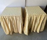 PAIR OF FABRIC COVERED TABLES WITH SLIPCOVERS