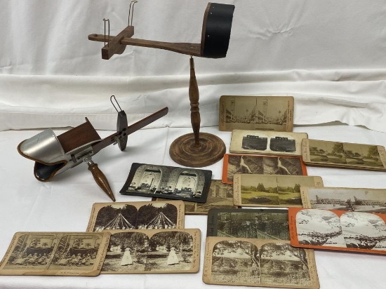 PAIR OF STEREOSCOPE VIEWERS AND 40+ VIEWING CARDS