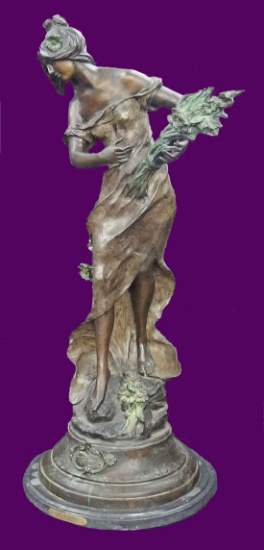 AFTER AUGUSTE MOREAU LADY W/ WHEAT BRONZE