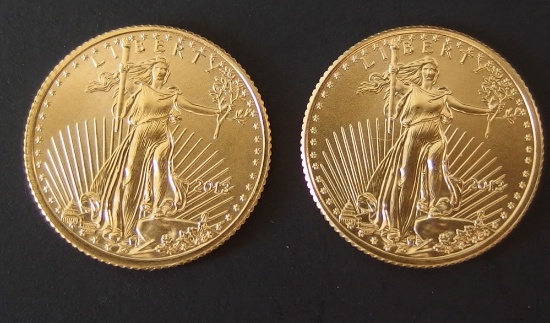 2 x 2013 $5 1/10 oz AMERICAN EAGLE GOLD COINS