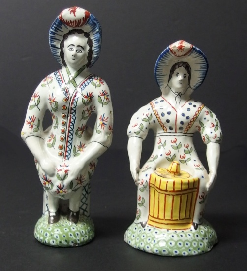 PAIR OF ANTIQUE DESVRES POTTERY FIGURINES