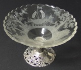 ENGRAVED CRYSTAL & SILVER COMPOTE