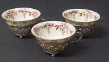 TIFFANY STERLING CUPS WITH PORCELAIN INSERTS