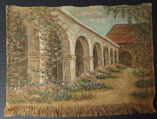 MISSION TAPESTRY OIL ON BURLAP