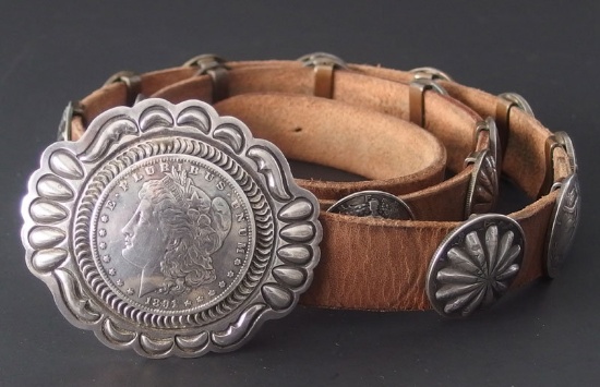 NAVAJO SILVER DOLLAR CONCHO BELT