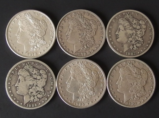 SIX (6) MORGAN SILVER DOLLAR COINS