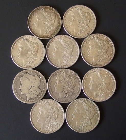 10 MORGAN SILVER DOLLAR COINS