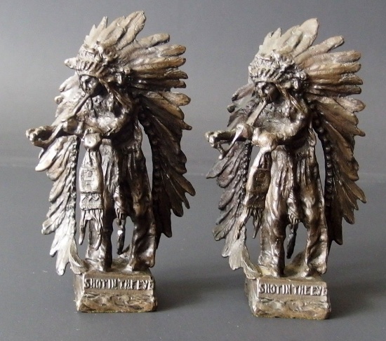 PAIR 'AFTER KAUBA' NATIVE AMERICAN BRONZE BOOKENDS