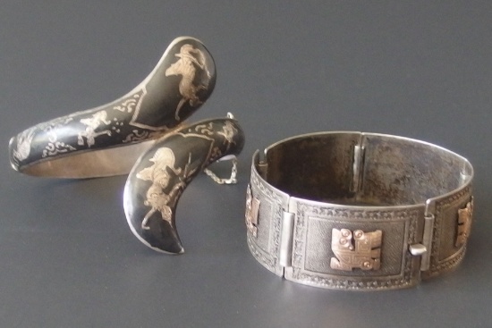 TWO VINTAGE STERLING & GOLD BRACELETS