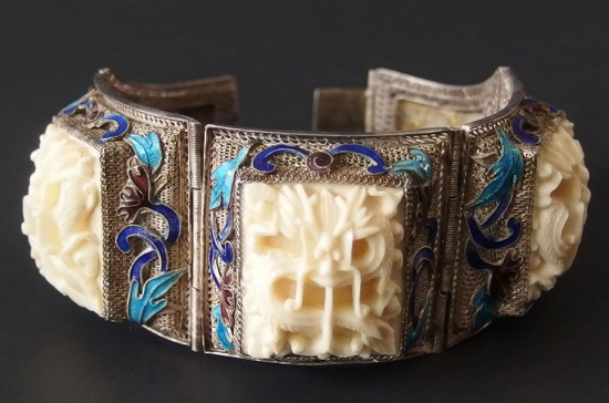 ANTIQUE CHINESE STERLING & ENAMEL BRACELET