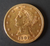 1901 $5 LIBERTY HEAD GOLD COIN