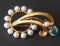 VINTAGE 14KT GOLD PEARL & TOPAZ BROOCH