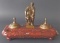 ANTIQUE BRONZE & MARBLE FIGURAL INKSTAND