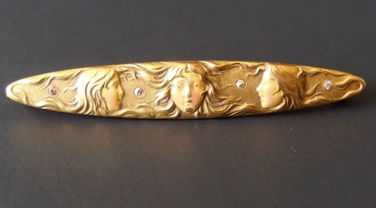 14KT GOLD ART NOUVEAU  BAR PIN