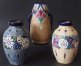 THREE (3) AMPHORA FLORAL VASES