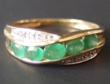 14KT GOLD EMERALD & DIAMOND RING