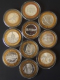 TEN  (10)  $10 .999 SILVER GAMING TOKENS