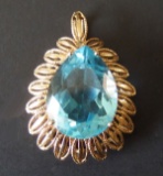 14KT GOLD BLUE TOPAZ PENDANT