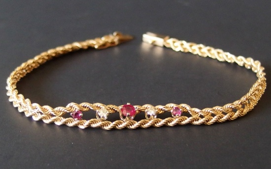 14KT GOLD DIAMOND & RUBY TENNIS BRACELET