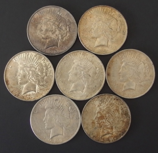 SEVEN (7) SILVER PEACE DOLLAR COINS