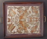 ANTIQUE EMBROIDERED SILK UNDER GLASS TRAY