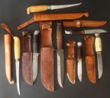 COLLECTION VINTAGE SINGLE BLADE KNIVES W/SHEATHS