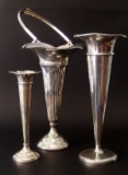 STERLING TRUMPET VASES & BASKET