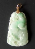 14KT GOLD CARVED CHINESE JADE PENDANT