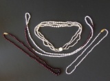 COLLECTION OF PEARL, GARNET & GOLD NECKLACES