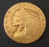 1908 $5 INDIAN HEAD GOLD COIN