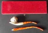CARVED MEERSCHAUM PIPE WITH BOX