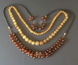 BAKELITE BEADED NECKLACES (2) EARRINGS(1)