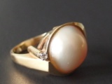 VINTAGE 14KT GOLD DIAMOND & PEARL RING