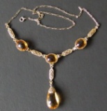 VINTAGE 14KT GOLD & CITRINE PENDANT/NECKLACE