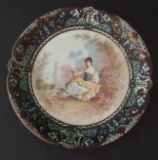 ARTIST SIGNED FRENCH CHAMPLEVE & PORCELAIN PLATE